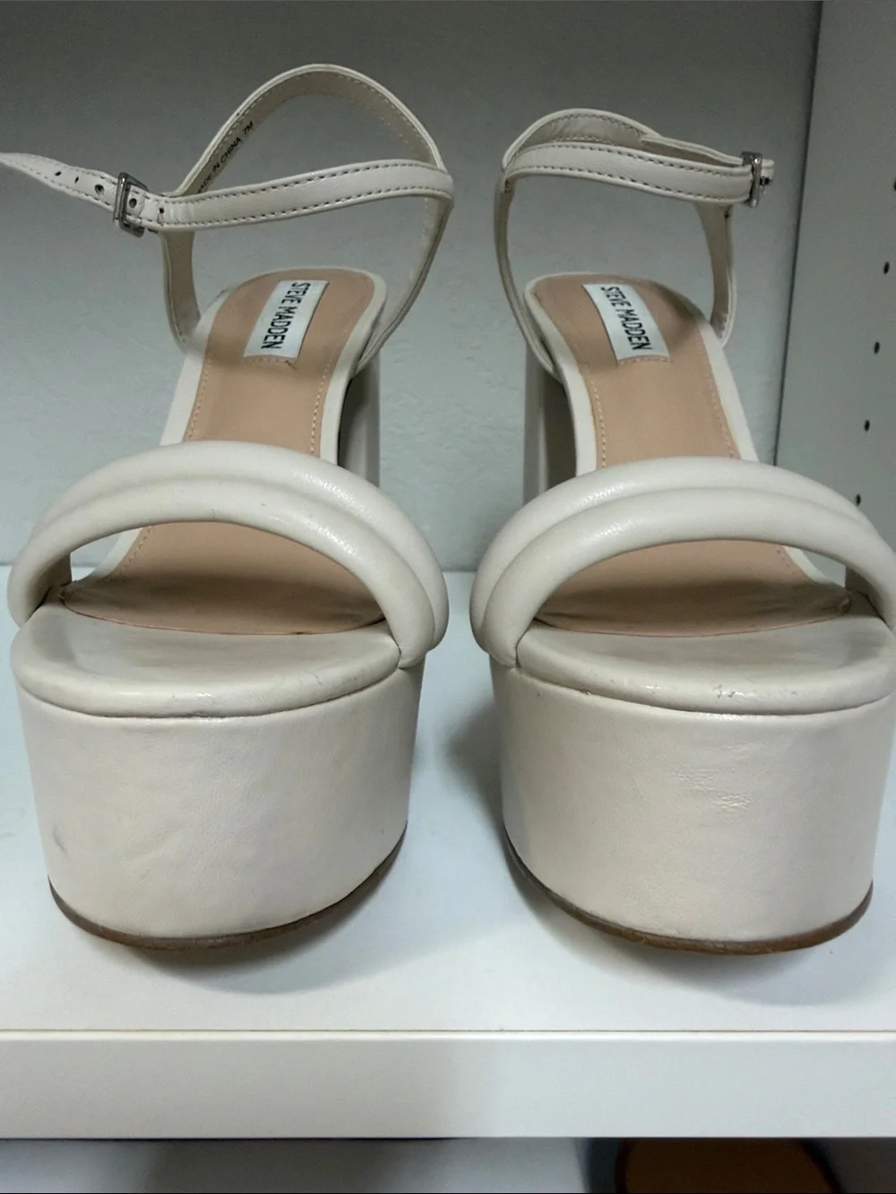 Steve Madden Cream Platform Block Heel Sandals with Ankle Strap